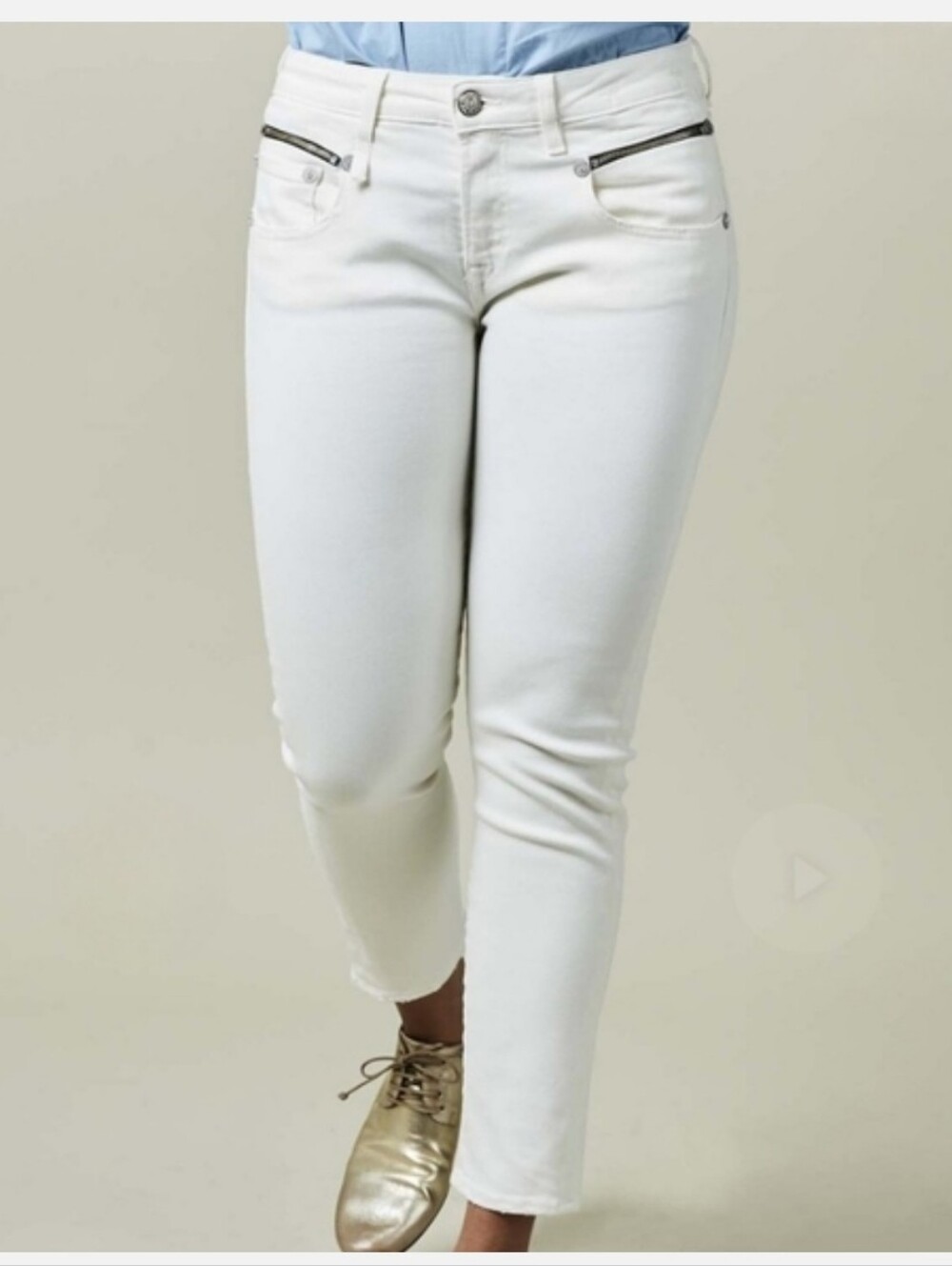 R13 Off White Skinny Jeans with Metallic Zip Details, Biker Boy Style